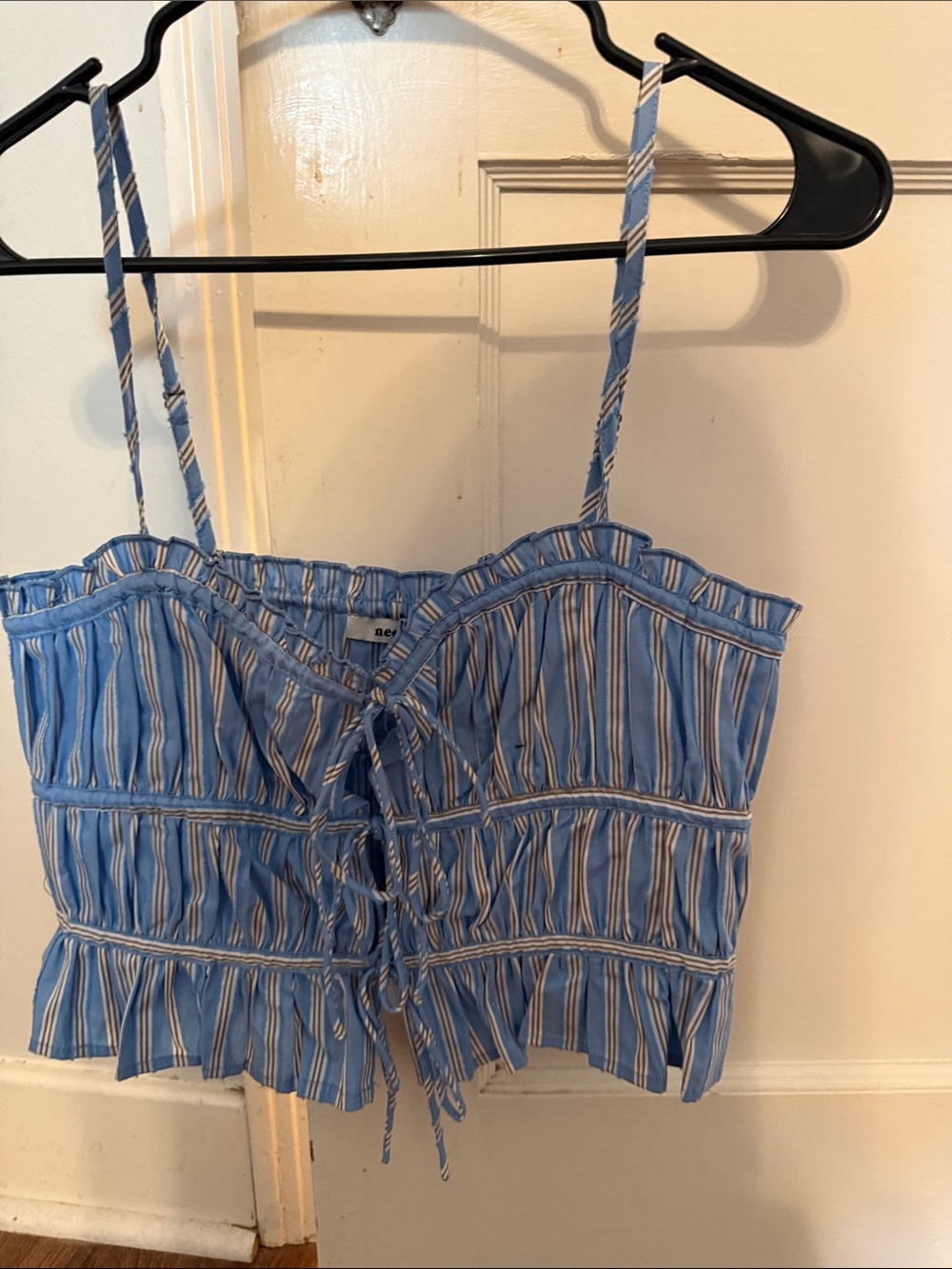 Blue Striped Tie-Front Crop Top NWT